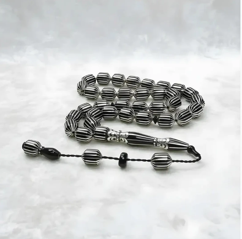 BlackCraft Tıraşlı Gümüş Nakkaş İmame 16'lı Oltu Taşı Tespih