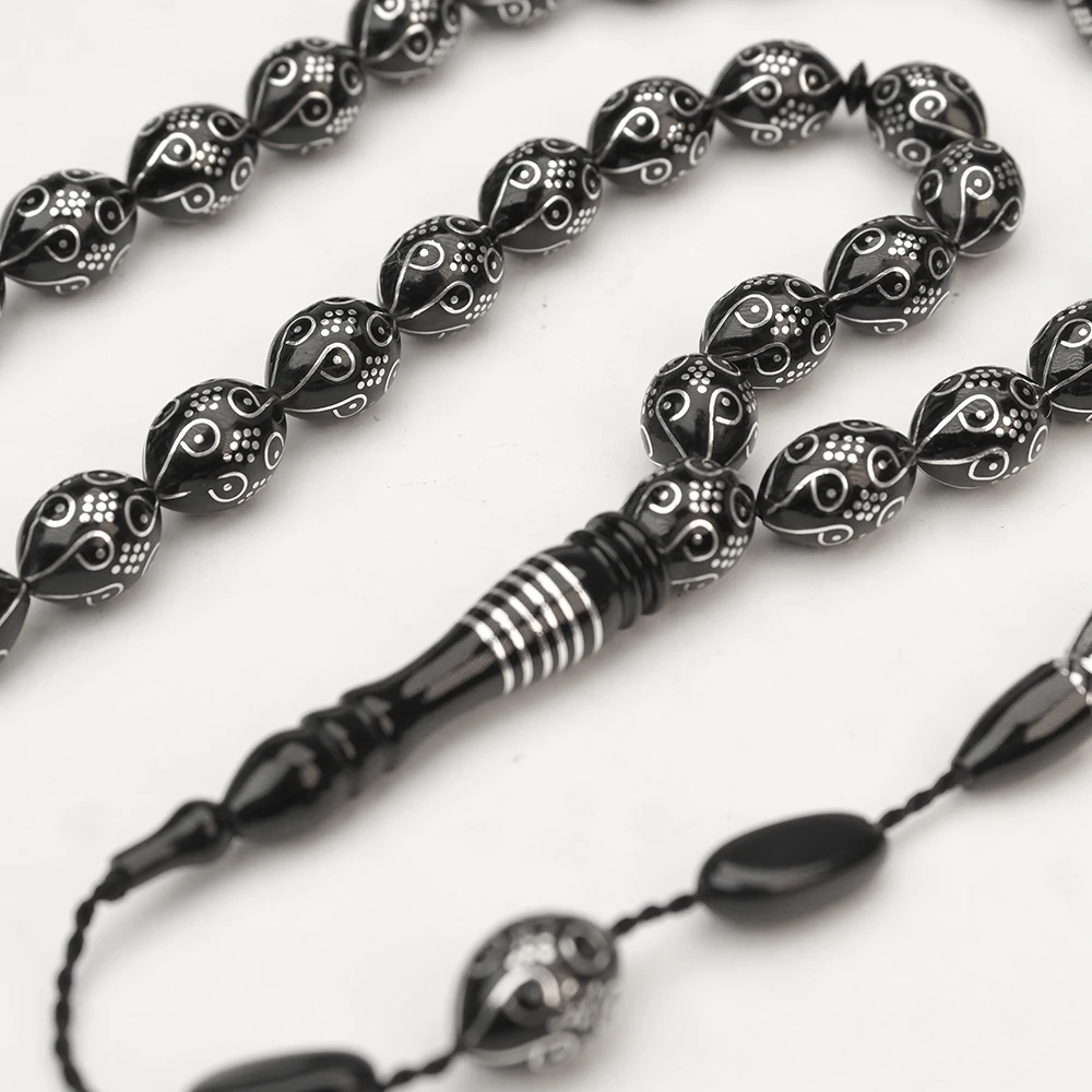 Oltu Taşı Ötr İşleme On İkili Damal İşlemeli Tespih