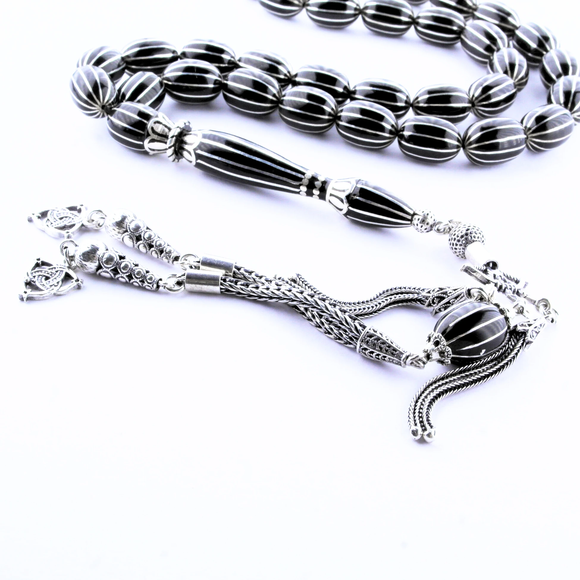 Oltu Taşı Beyzi Model On İkili Karpuz  Nakkaş İmame İşlemeli Tespih