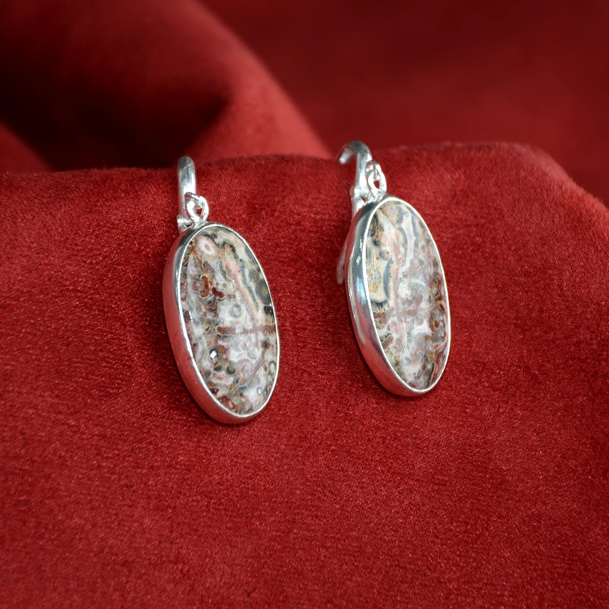 Akik Taşlı Gümüş  Çerçeve Küpe