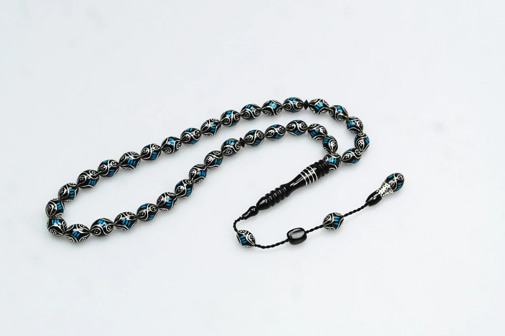 Oltu Taşı ve Mine İşlemeli Tespih