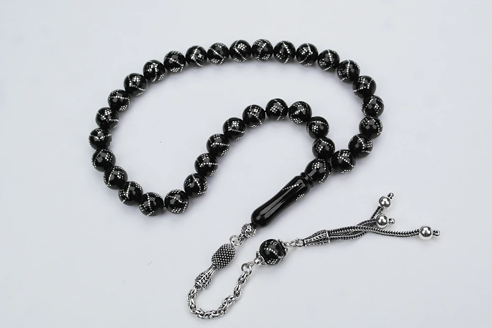 Oltu Taşı Küre  Model Tek  Zikzak Dokuzlu Baklava İşlemeli Tespih