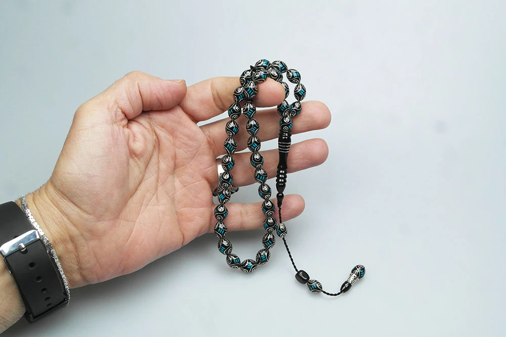 Oltu Taşı ve Mine İşlemeli Tespih