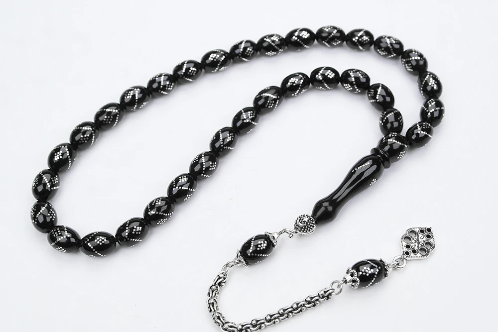 Oltu Taşı Beyzi Model Tek Zikzak Baklava İşlemeli Tespih