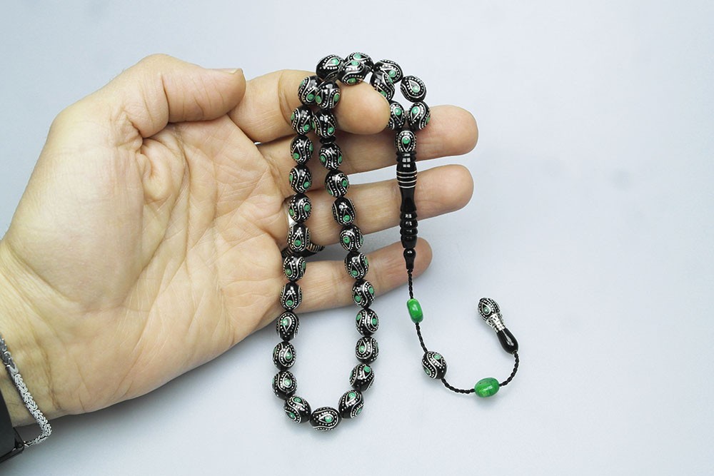 Oltu Taşı Yesil Damla İçi Damla Tespih