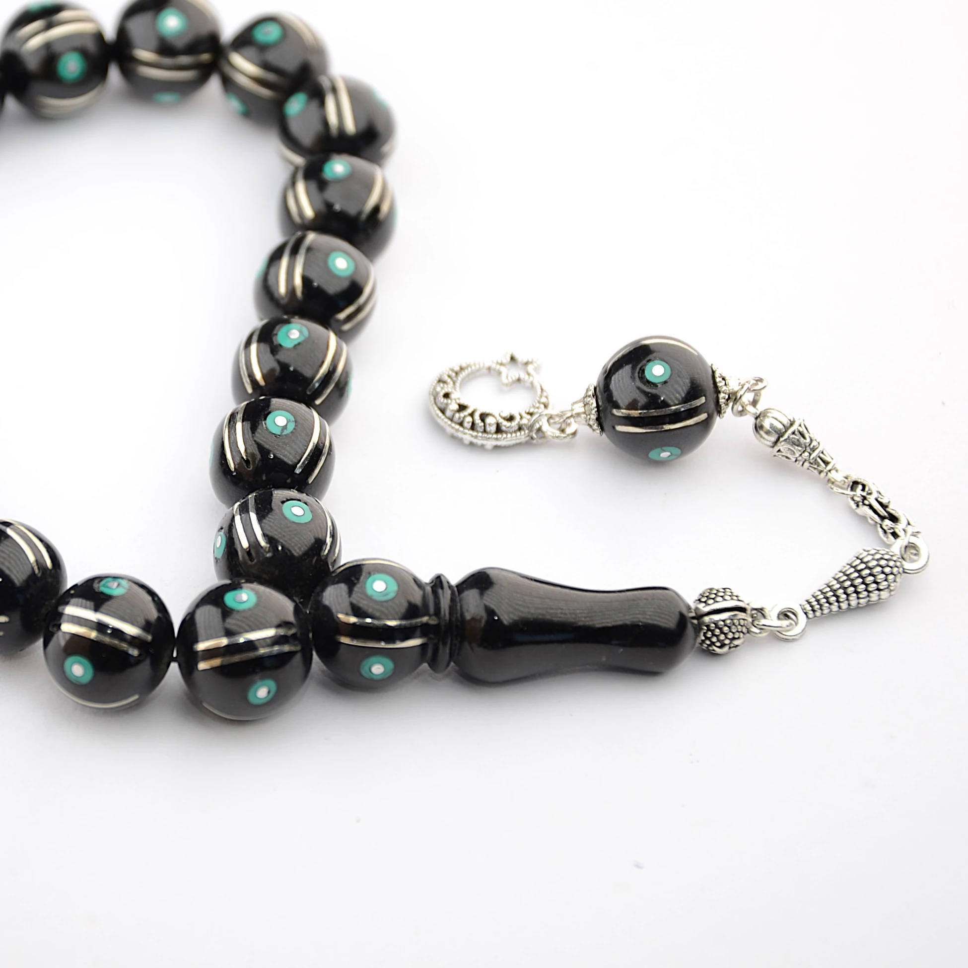 Maskot Yeşil Firuze Karpuz İşlemeli Oltu Sıkma Tespih