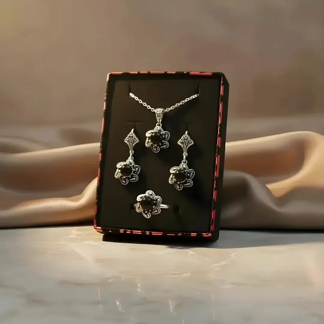 BlackCraft Rüzgar Kadın Oltu Taşı ve Gümüş Takı Seti