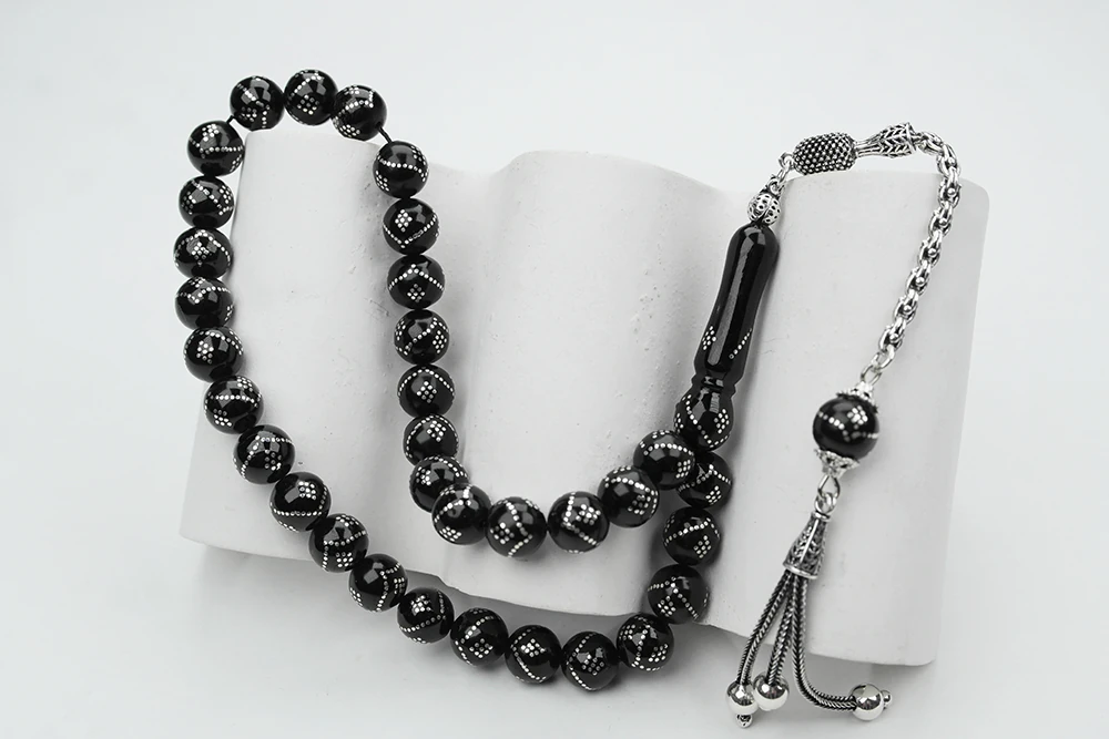 Oltu Taşı Küre  Model Tek  Zikzak Dokuzlu Baklava İşlemeli Tespih