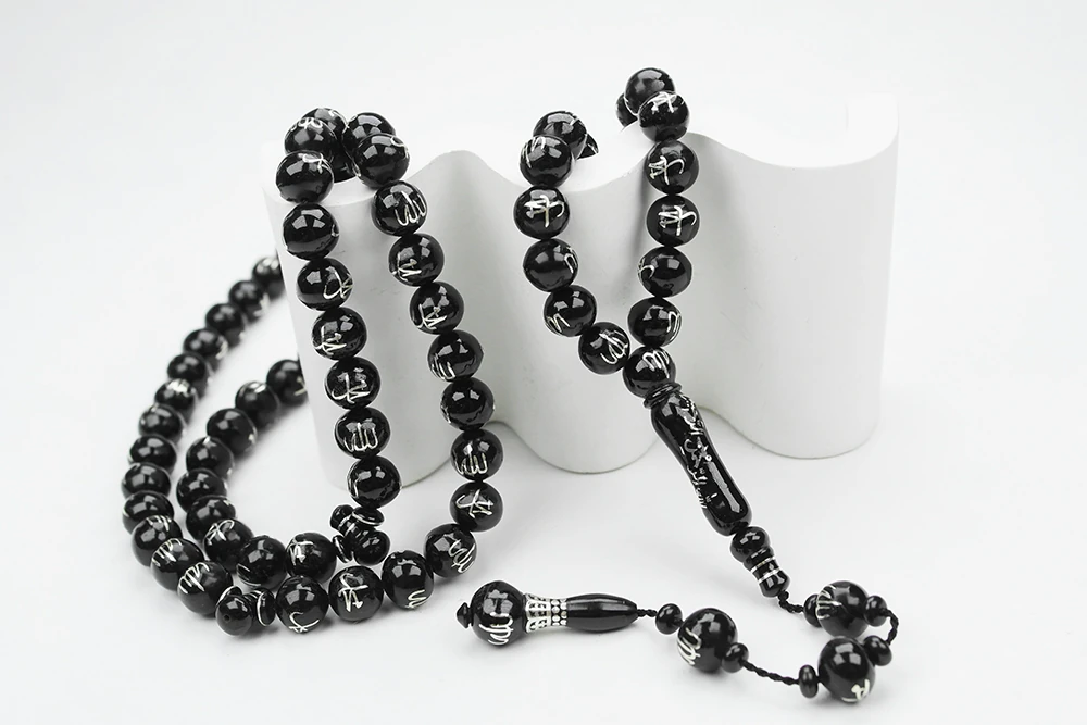 Oltu Taşı ALLAH MUHAMMET Arapça İşlemeli  Namaz Tespihi