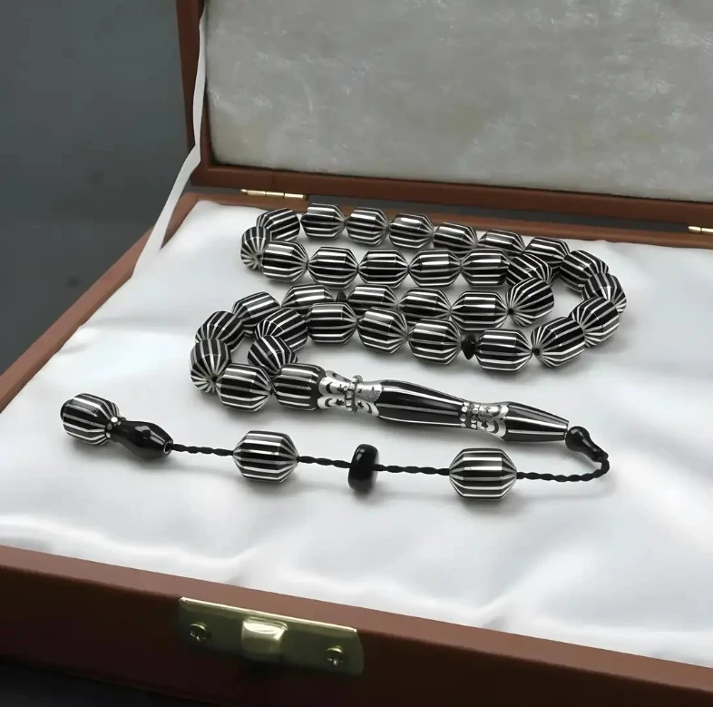 BlackCraft Tıraşlı Gümüş Nakkaş İmame 16'lı Oltu Taşı Tespih