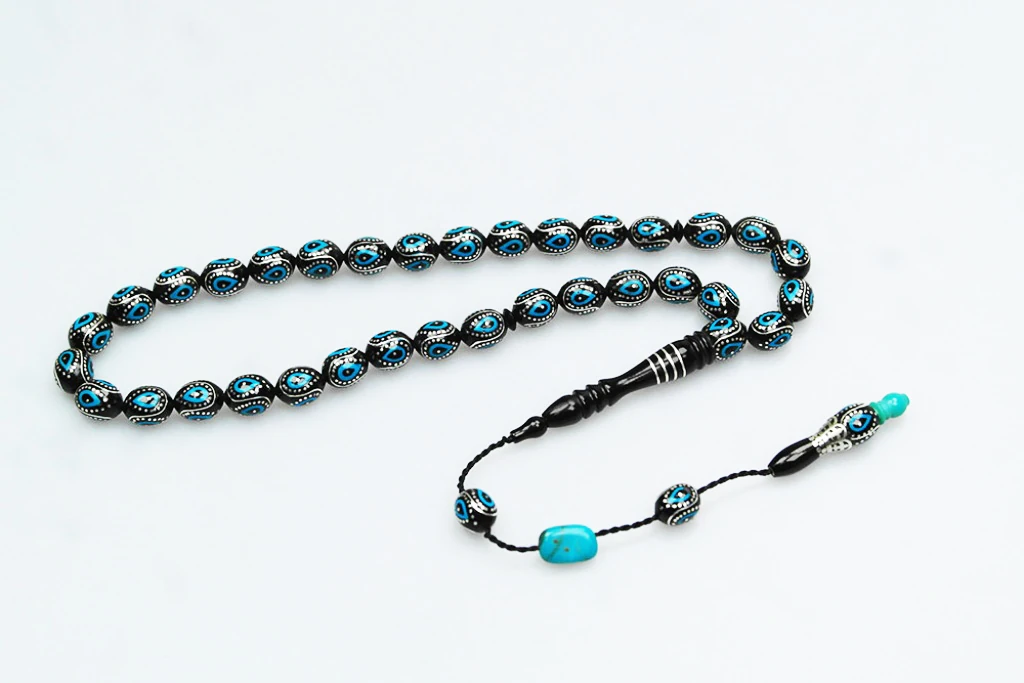 Oltu Taşı ve Turkuaz Mineli Damla Tespih