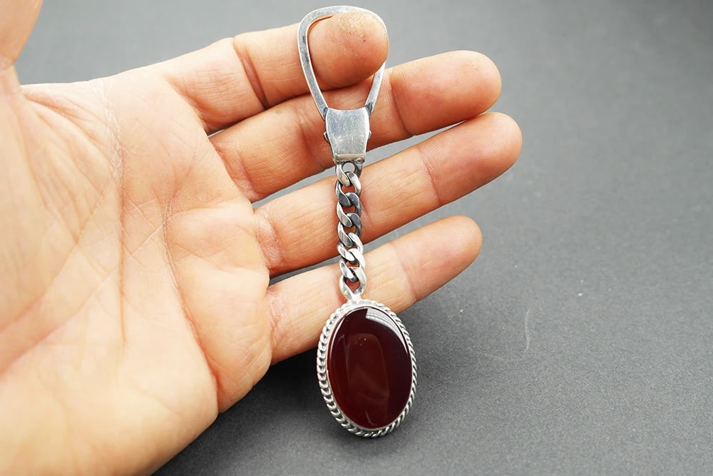 Akik Taşlı Gümüş Çerçeve  Anahtarlık