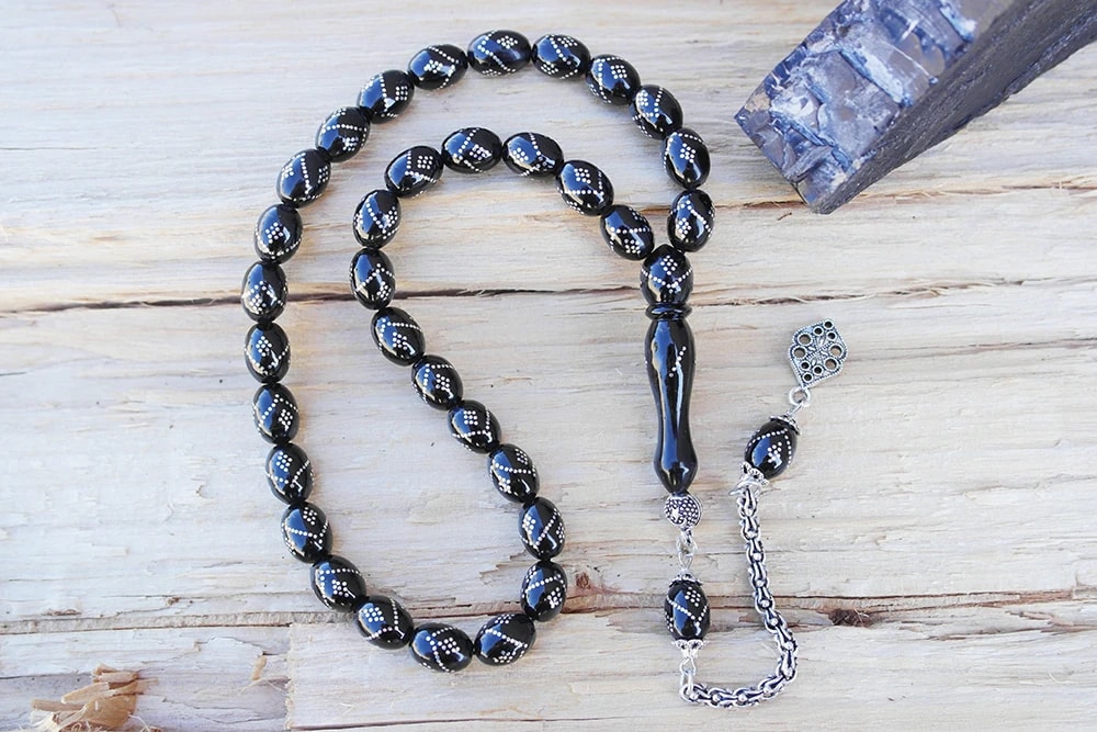 Oltu Taşı Beyzi Model Tek Zikzak Baklava İşlemeli Tespih