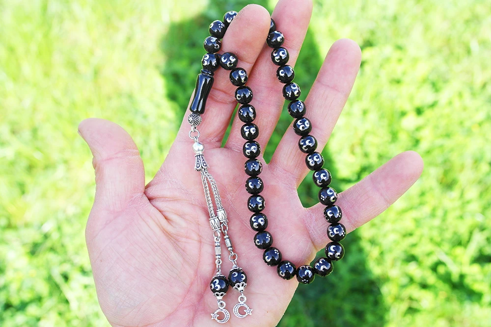 Üçhilal İşlemeli Oltu Sıkması Tespih