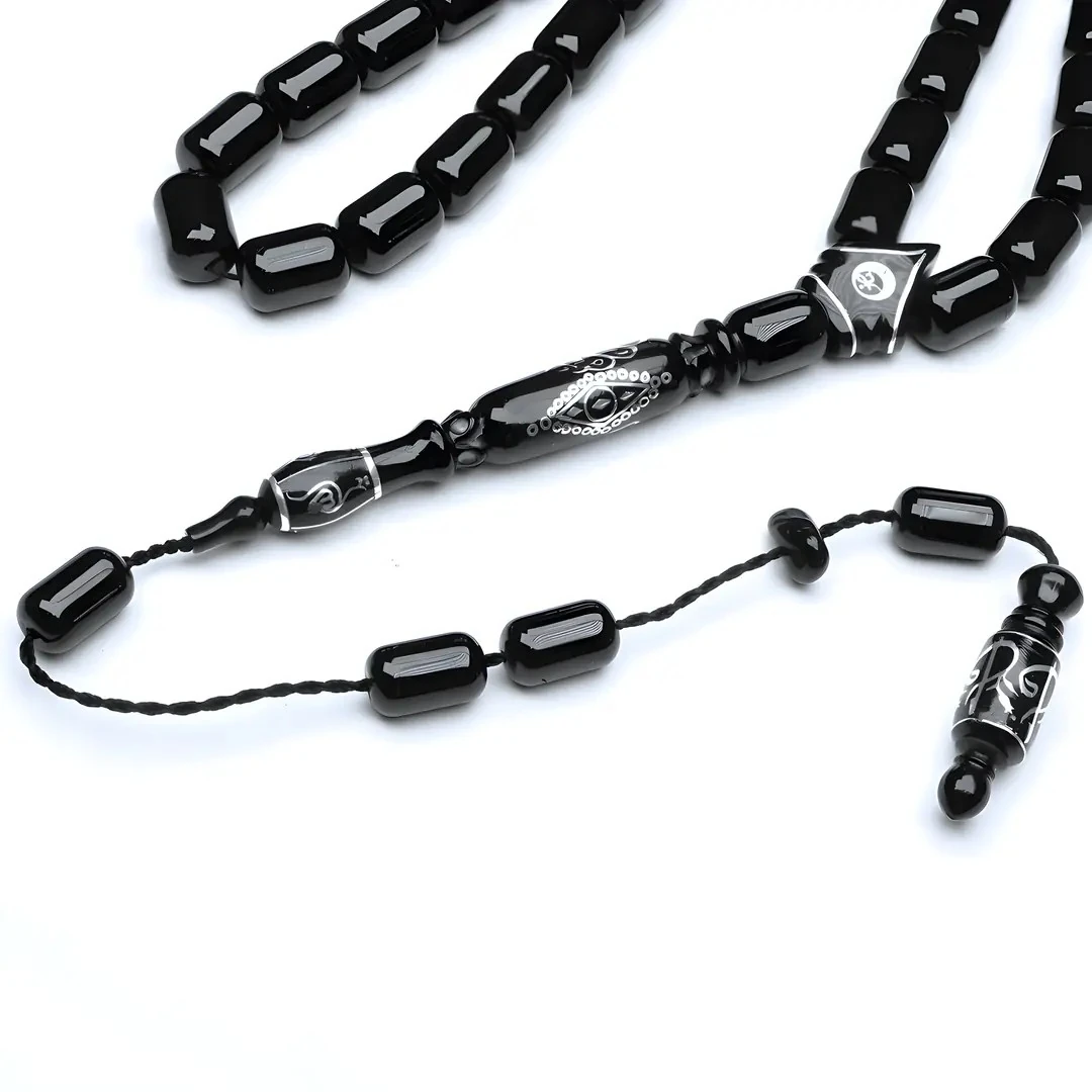 Oltu Taşı Nakkaş Oyma Kıl Testere Kesim Motif İmameli Tesbih