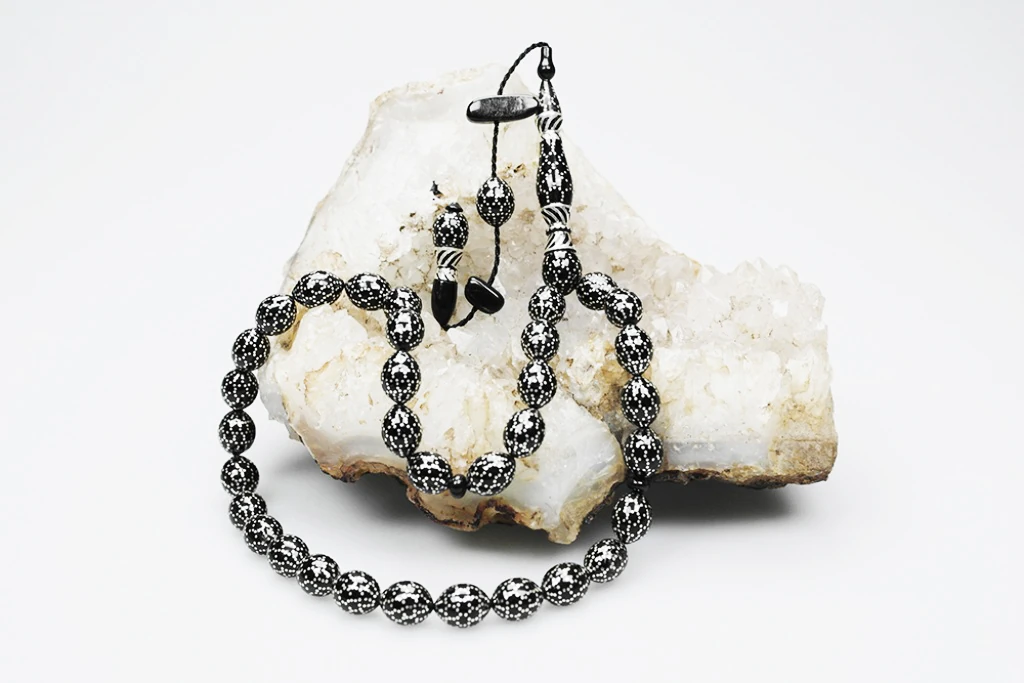 Oltu Taşı Petek İşlemeli Tespih