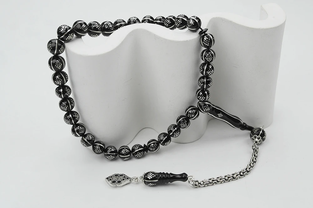 Oltu Taşı Küre Karpuz Baklava Bilek Boy İşlemeli Tespih