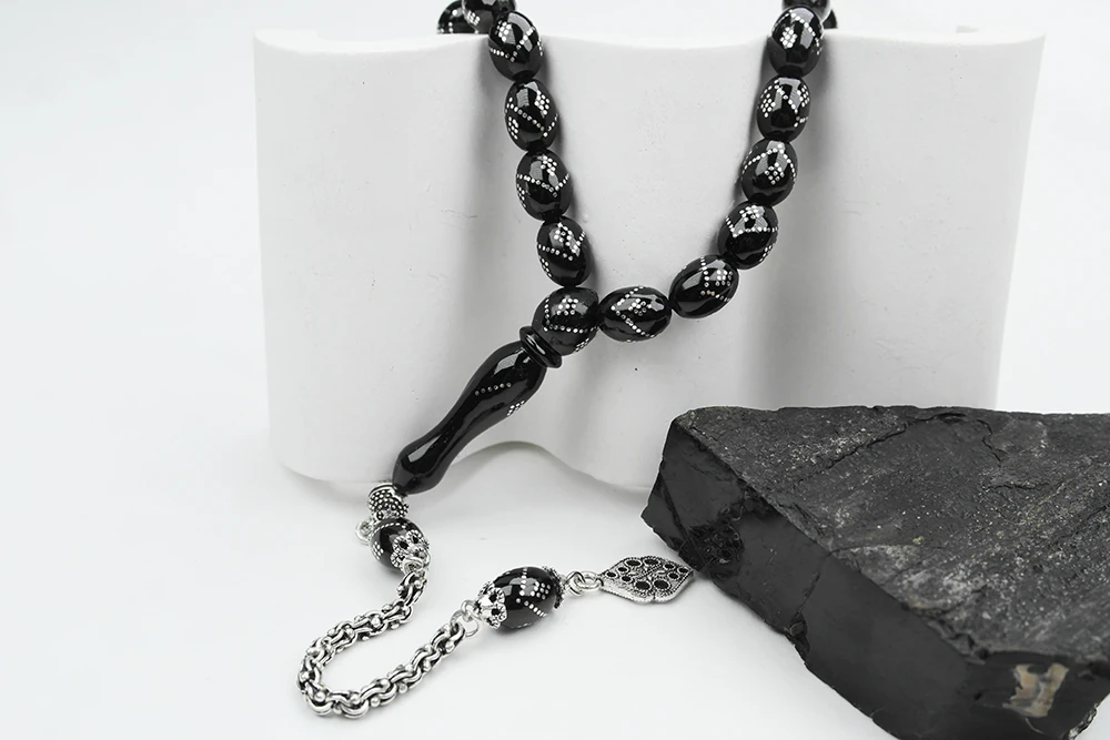 Oltu Taşı Beyzi Model Tek Zikzak Baklava İşlemeli Tespih