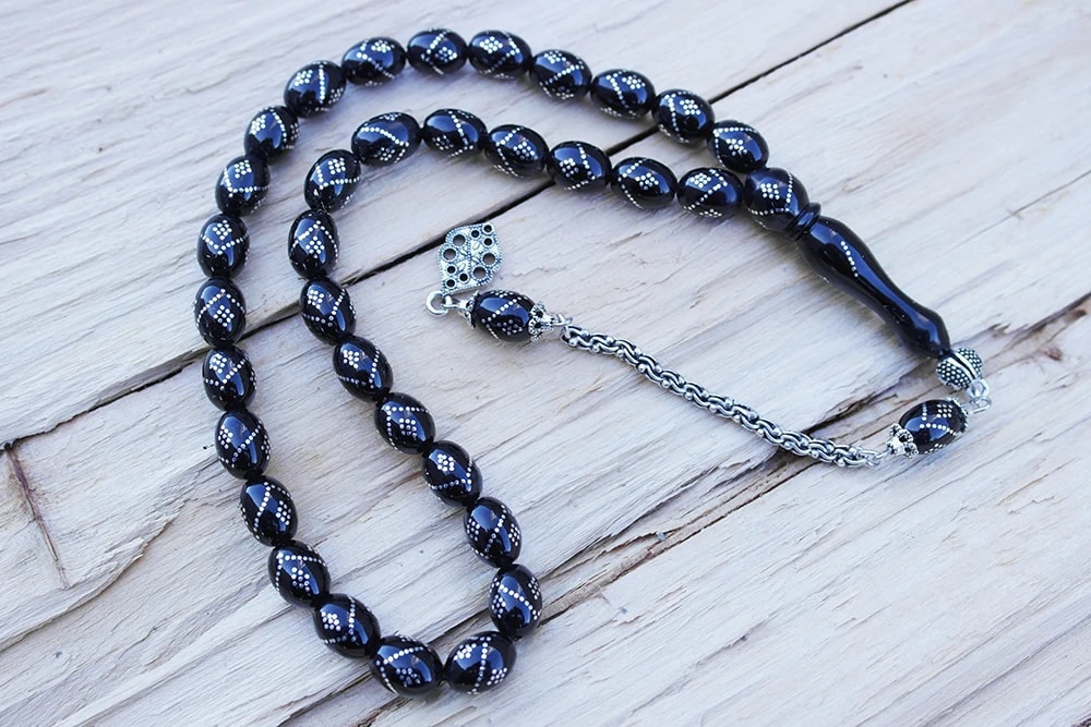 Oltu Taşı Beyzi Model Tek Zikzak Baklava İşlemeli Tespih