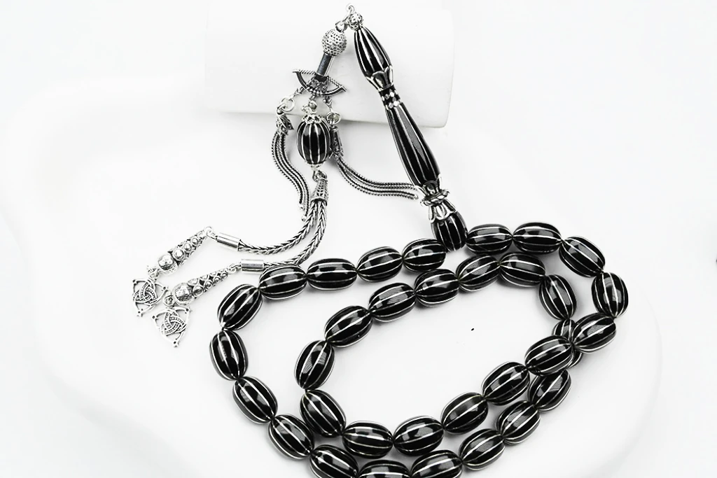 Oltu Taşı Beyzi Model On İkili Karpuz  Nakkaş İmame İşlemeli Tespih