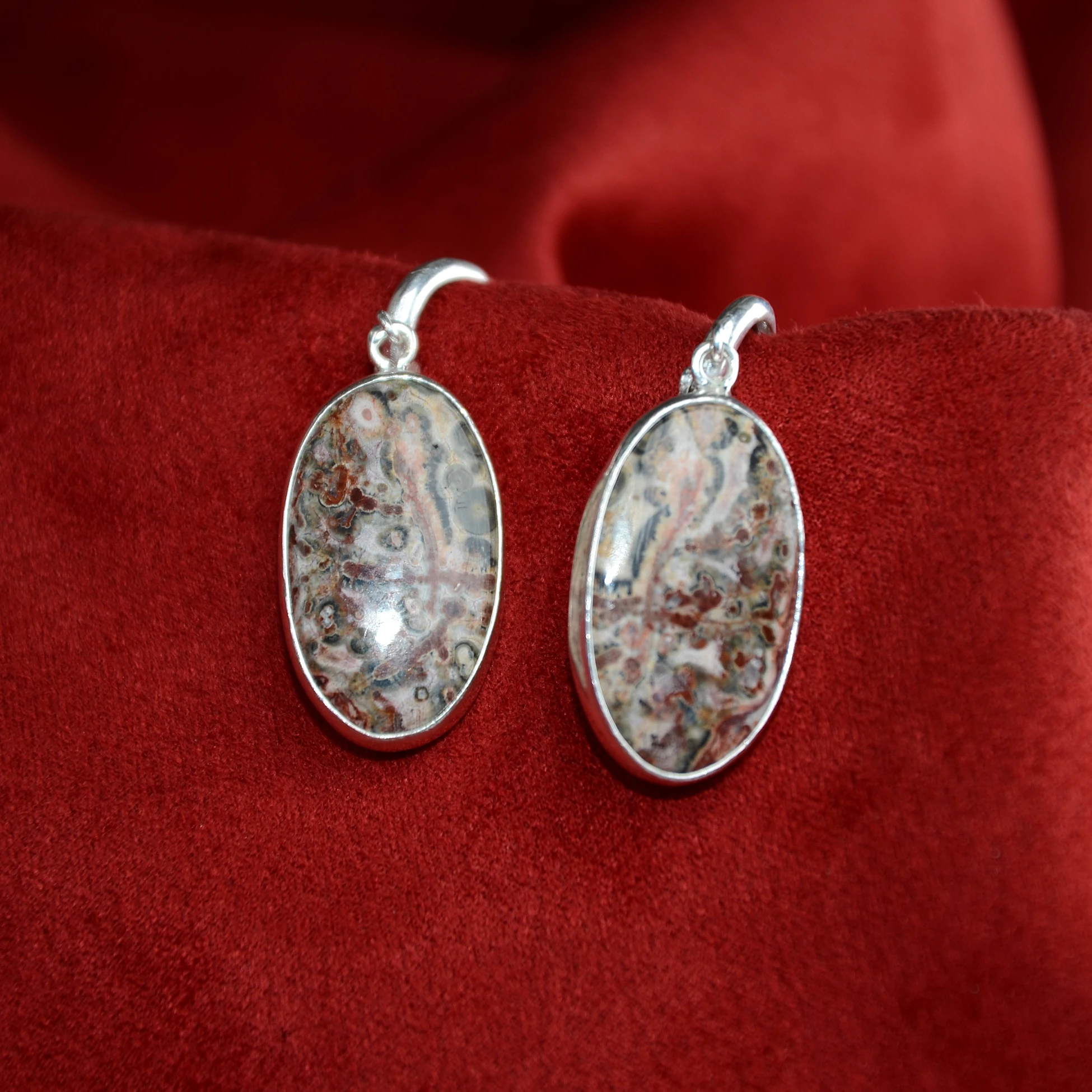 Akik Taşlı Gümüş  Çerçeve Küpe