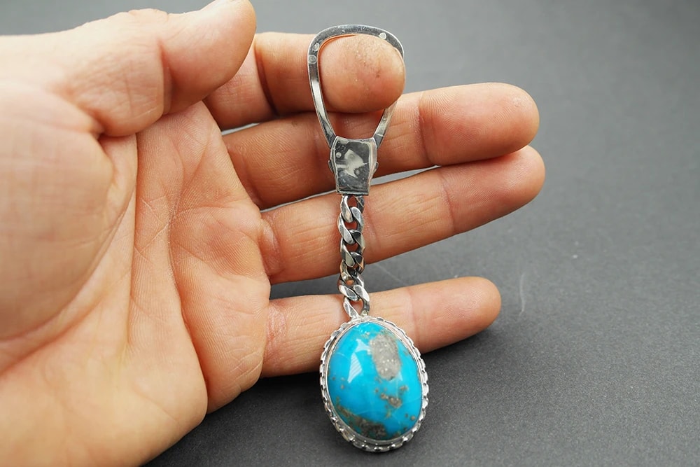 Firuze Taşlı Gümüş Anahtarlık