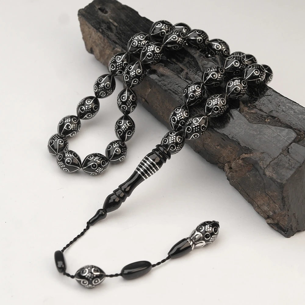 Oltu Taşı Ötr İşleme On İkili Damal İşlemeli Tespih