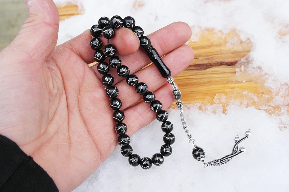 Oltu Taşı Küre  Model Tek  Zikzak Dokuzlu Baklava İşlemeli Tespih