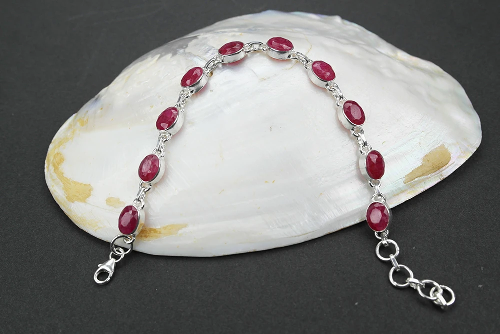 925 Ayar Yakut Taşlı Gümüş Bileklik