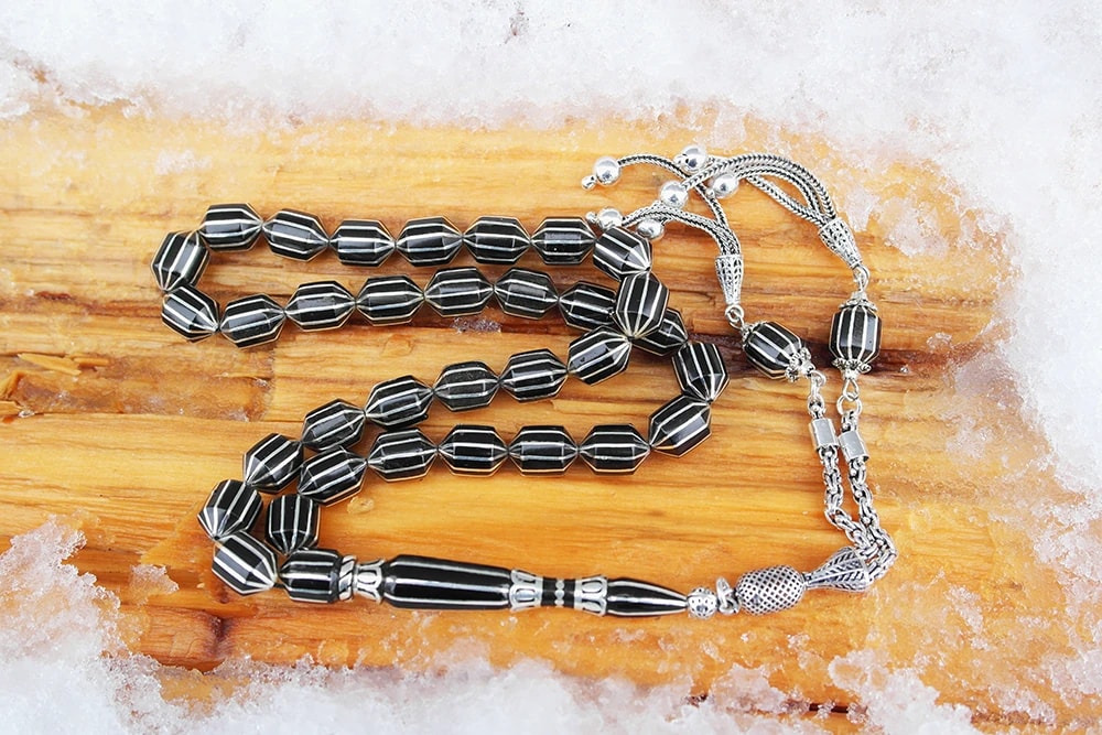 Oltu Taşı Traşlı Kesme On İkili Karpuz  Dilim İşlemeli Tespih