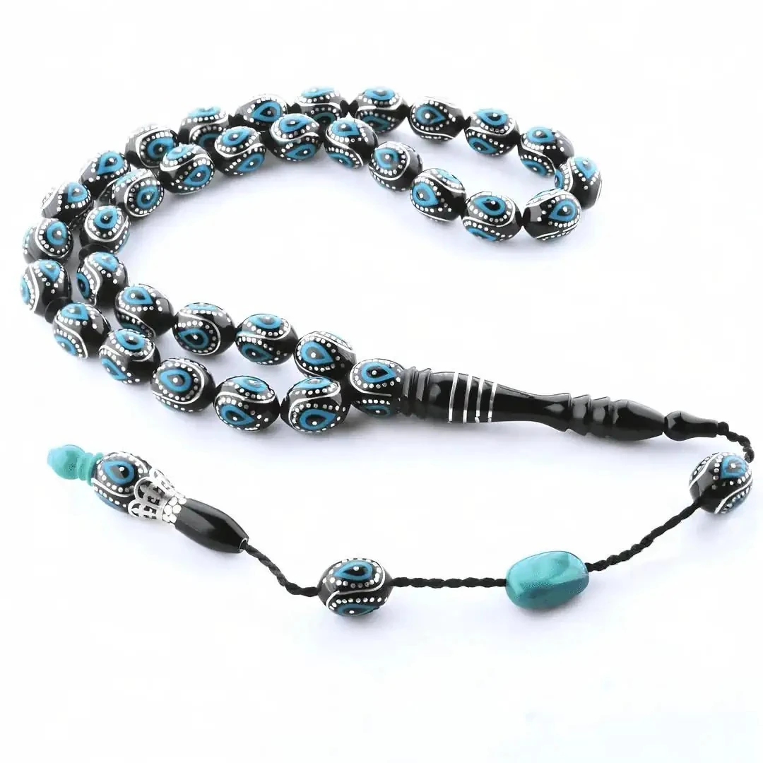 Oltu Taşı ve Turkuaz Mineli Damla Tespih