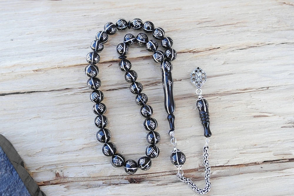 Oltu Taşı Küre Karpuz Baklava Bilek Boy İşlemeli Tespih