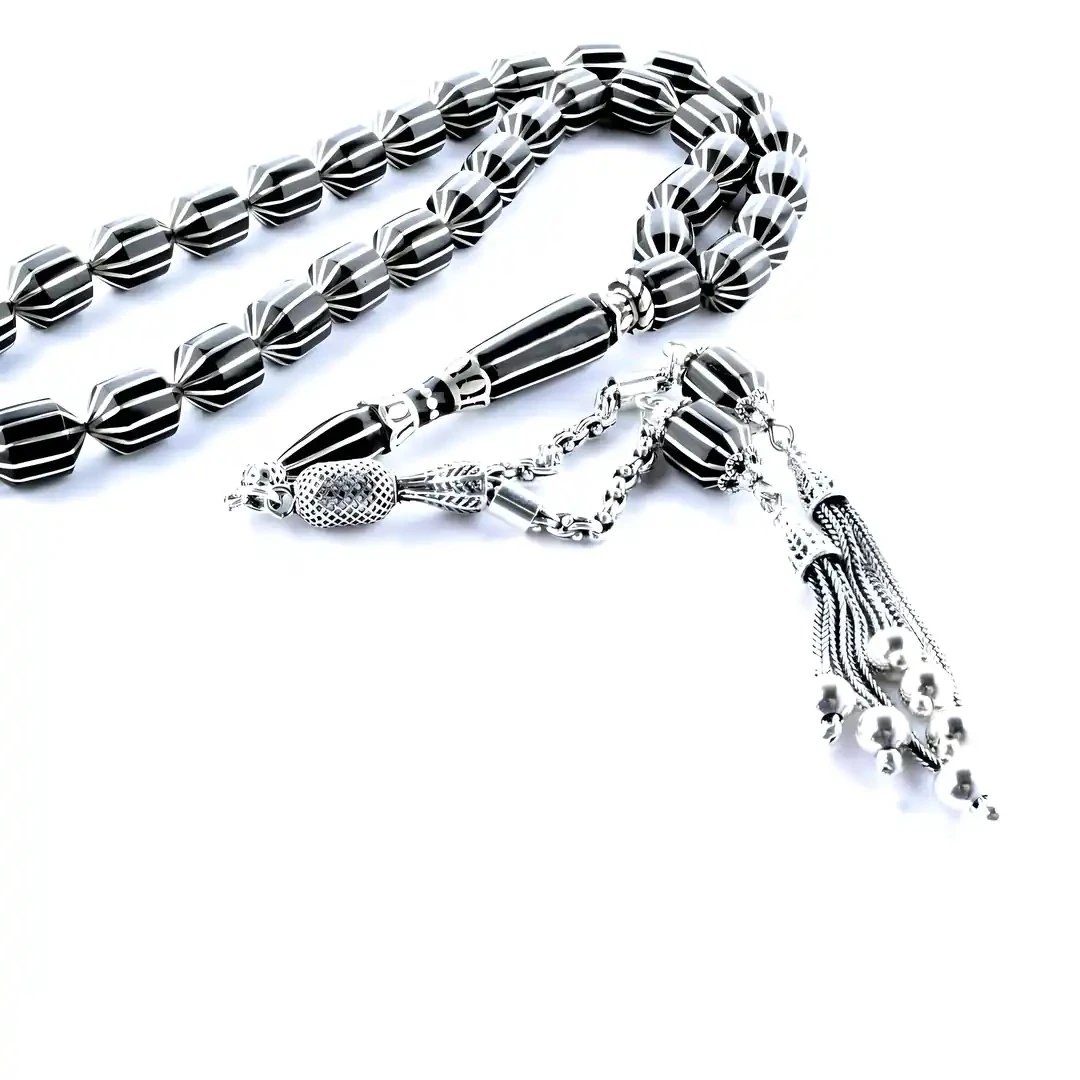 Oltu Taşı Traşlı Kesme On İkili Karpuz  Dilim İşlemeli Tespih