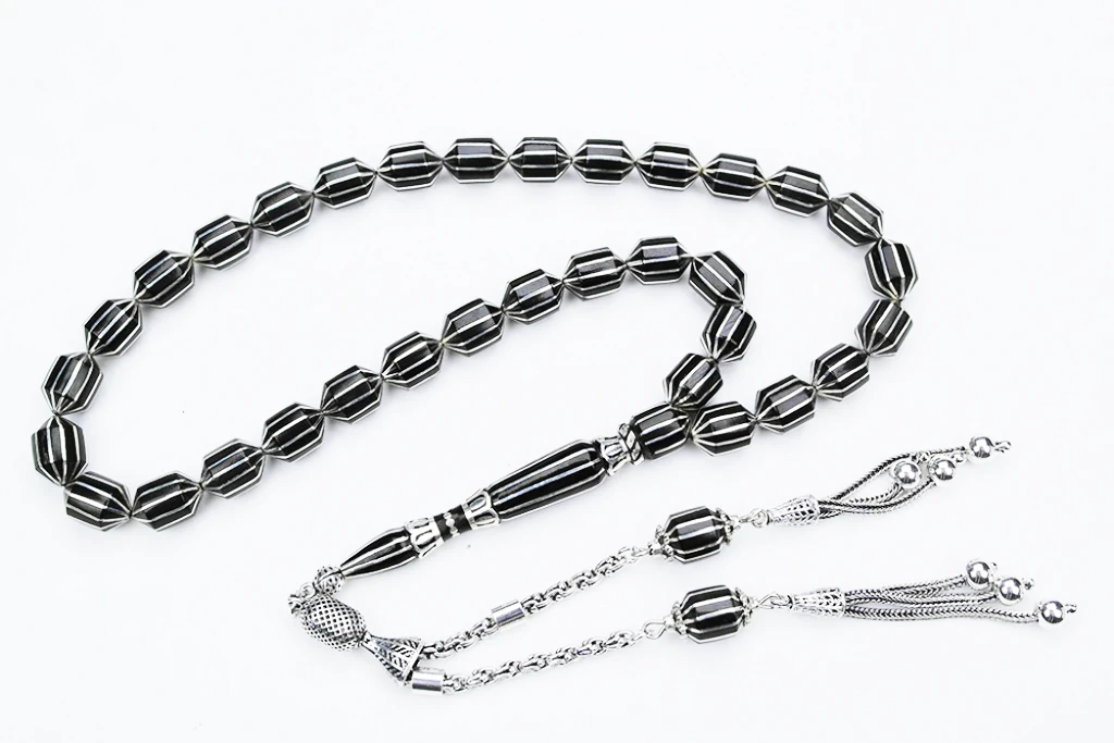 Oltu Taşı Traşlı Kesme On İkili Karpuz  Dilim İşlemeli Tespih