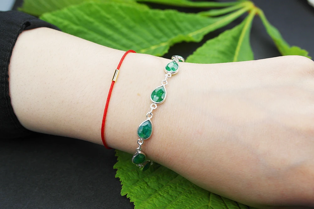 925 Ayar Zümrüt Taşlı Gümüş Bileklik