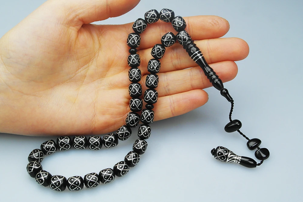 Oltu Taşı Örgü Model İşlemeli Tespih