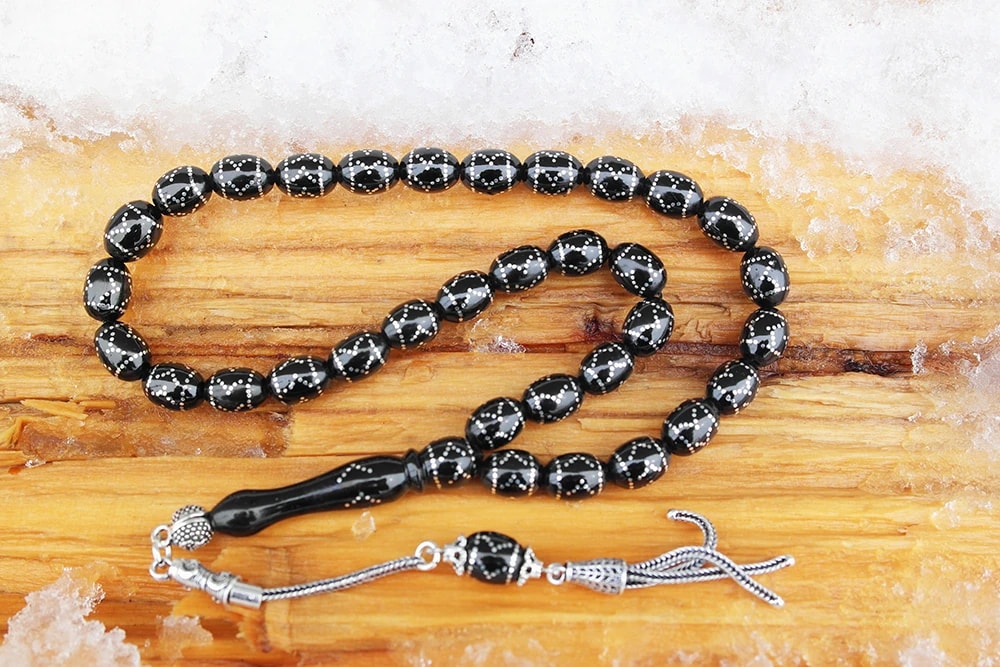 Oltu Taşı Beyzi Model Çemberli Yön İşlemeli Tespih