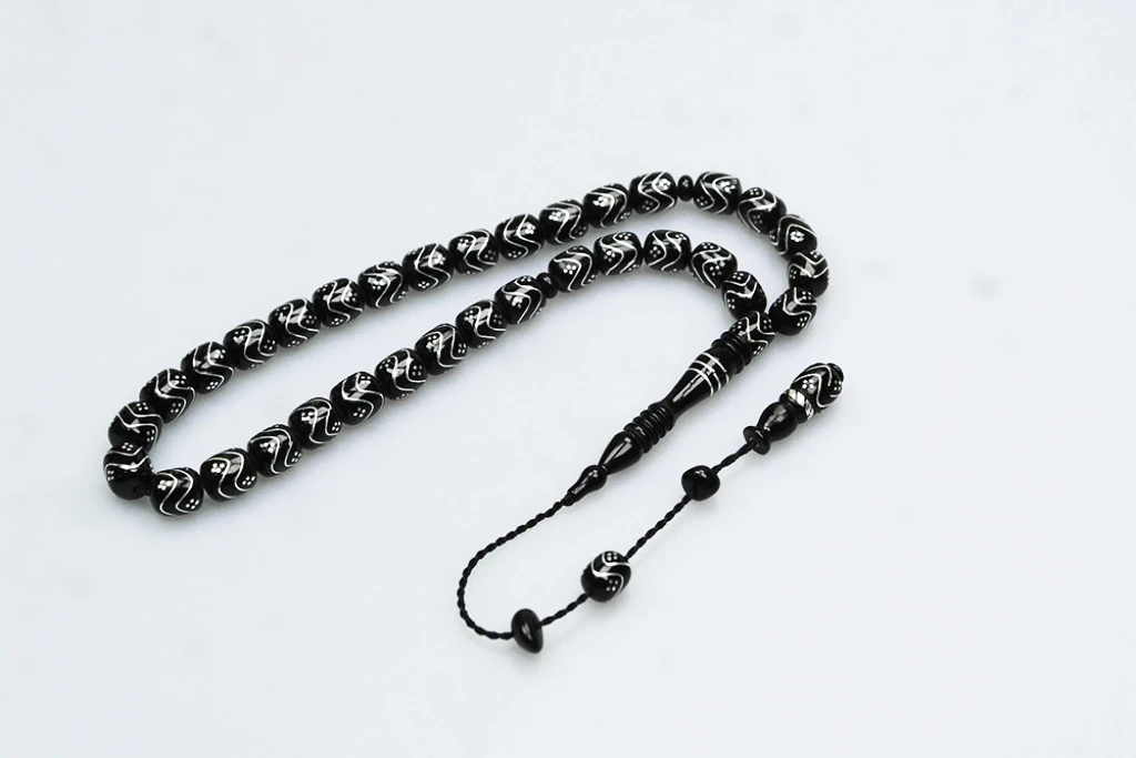 Oltu Taşı Çift Zikzak Tel İşleme Tesbih