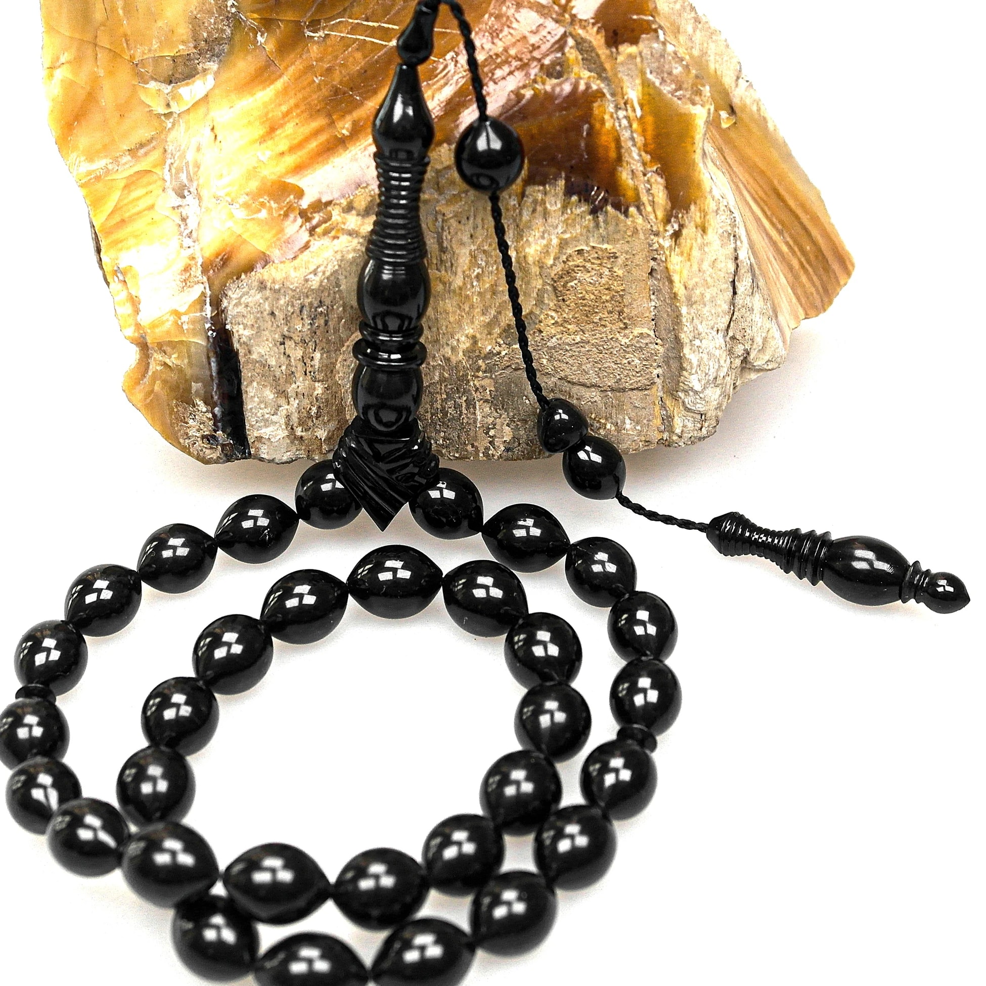 Oltu Taşı Kravatlı Şerit Çizgi İmame  Sade Tespih