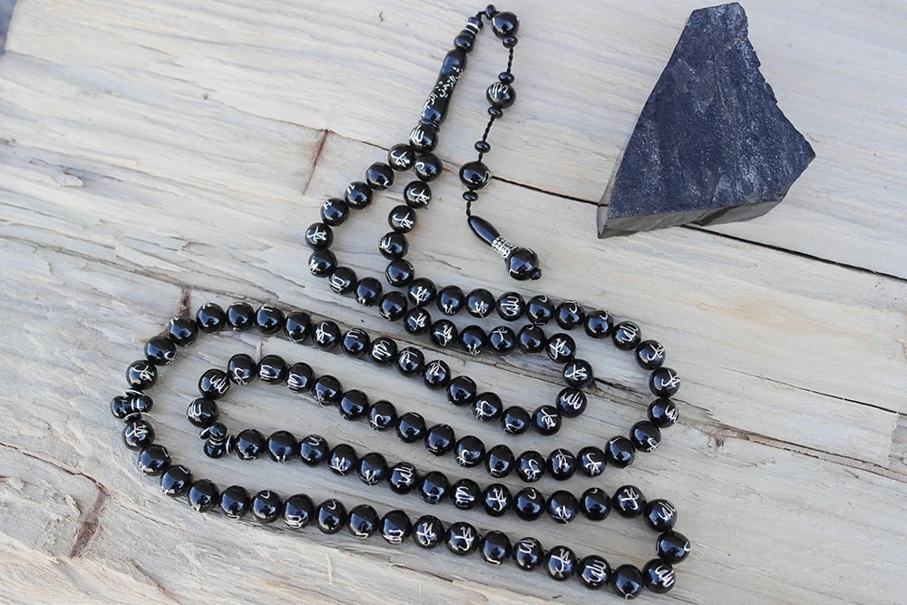 Oltu Taşı ALLAH MUHAMMET Arapça İşlemeli  Namaz Tespihi