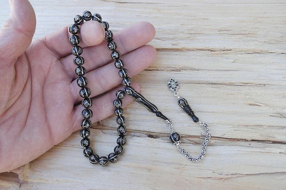 Oltu Taşı Küre Karpuz Baklava Bilek Boy İşlemeli Tespih