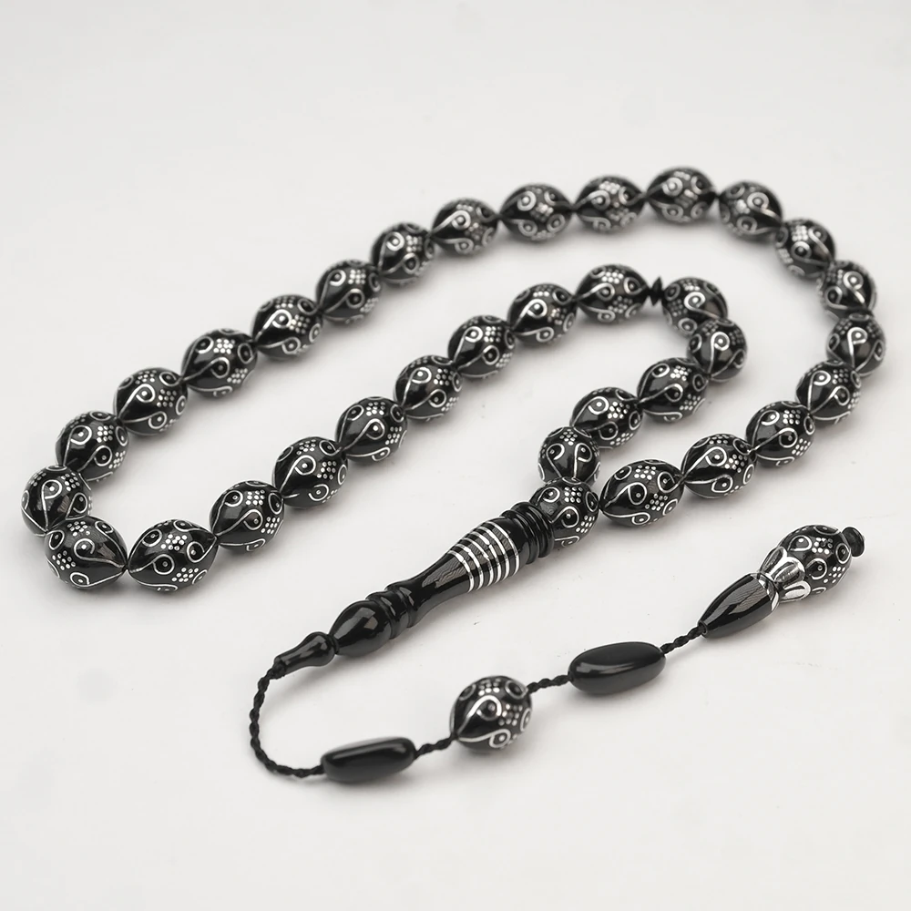 Oltu Taşı Ötr İşleme On İkili Damal İşlemeli Tespih