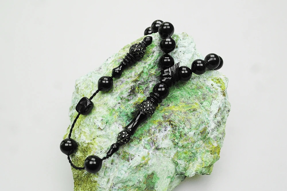 Oltu Taşı Kareli Oyma Nakkaş  İmameli  Sade Tespih