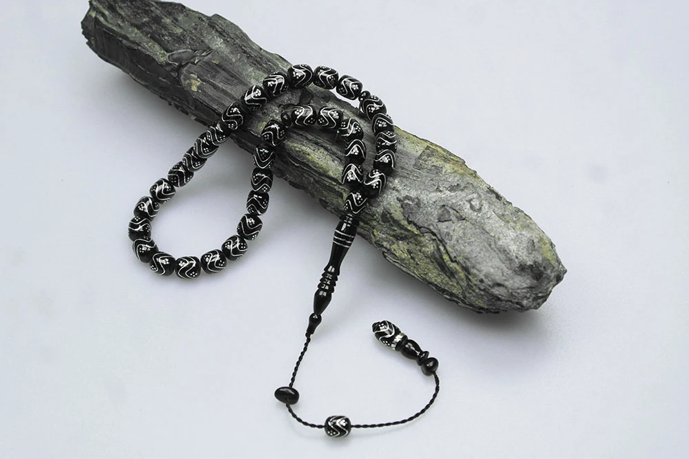 Oltu Taşı Çift Zikzak Tel İşleme Tesbih