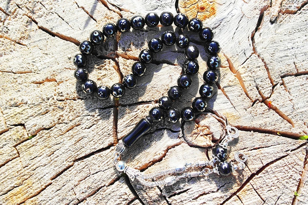 Üçhilal İşlemeli Oltu Sıkması Tespih