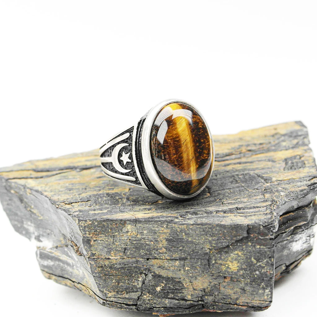 Ayyıldız Kayı Boyu  Desenli  Model  Kaplangözü Taşlı ErkekYüzük