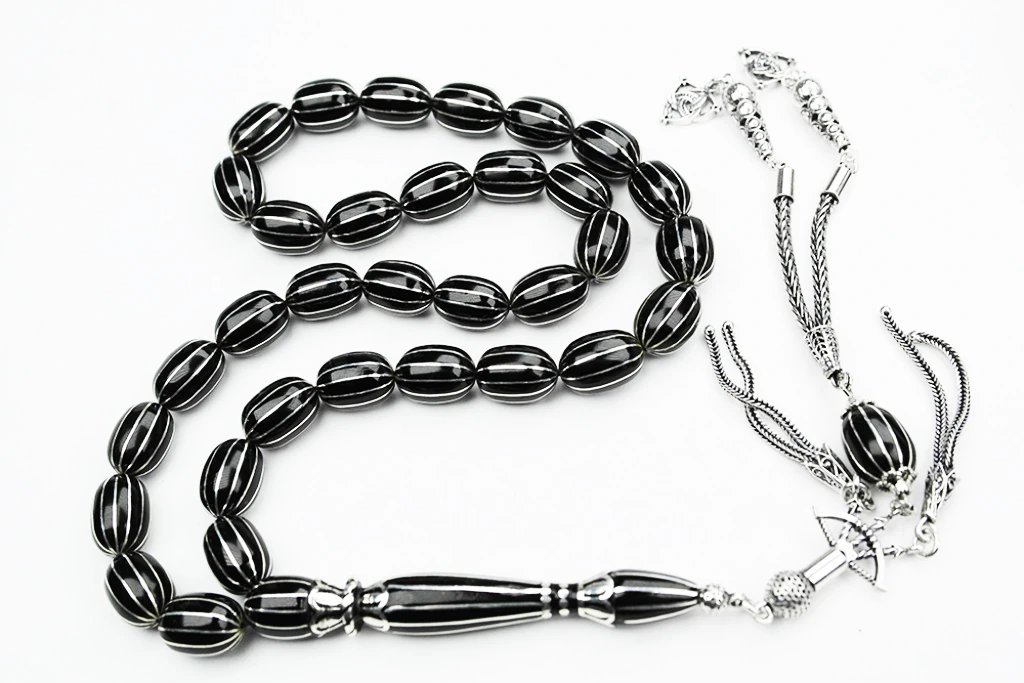 Oltu Taşı Beyzi Model On İkili Karpuz  Nakkaş İmame İşlemeli Tespih