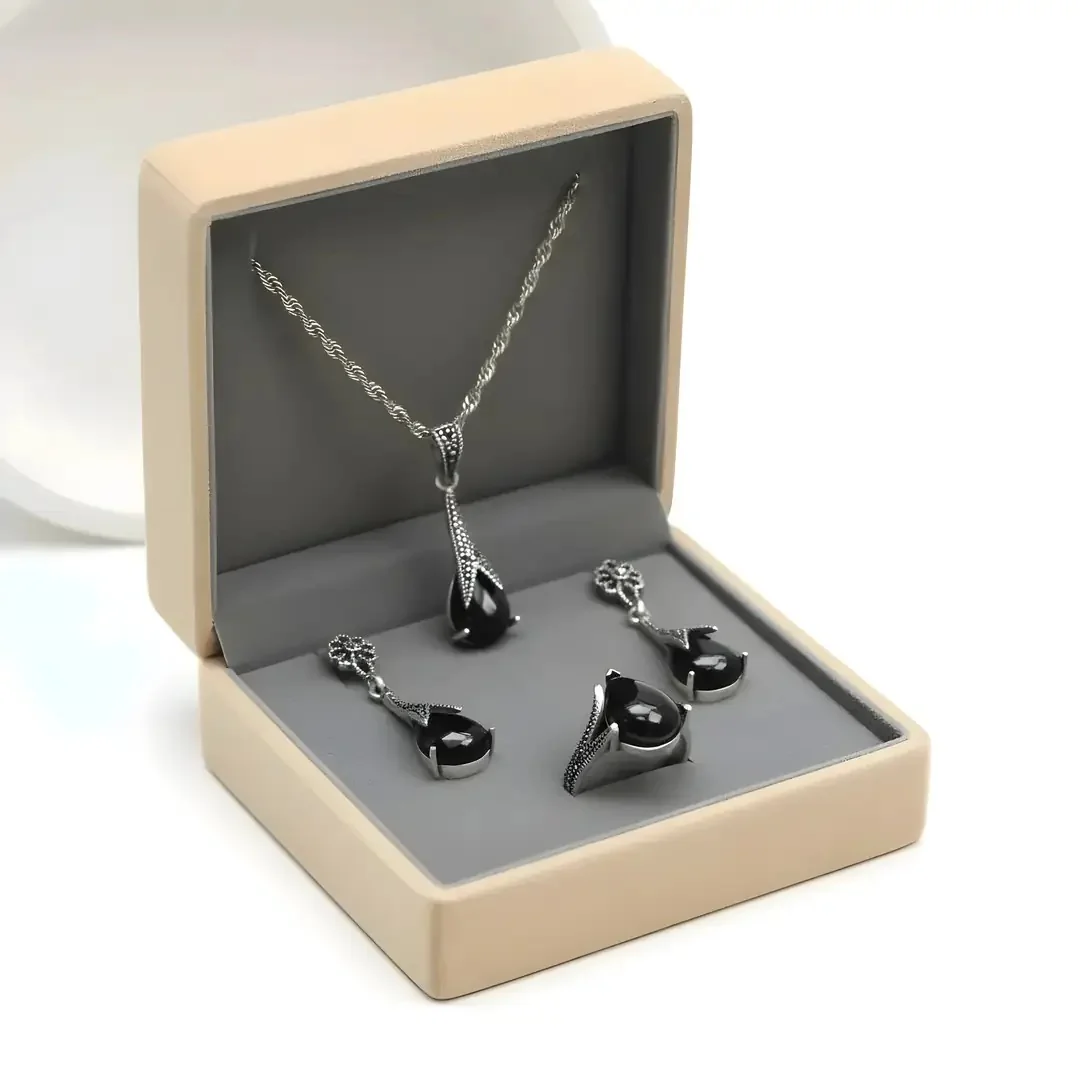 BlackCraft Damla Kadın Oltu Taşı Takı Seti