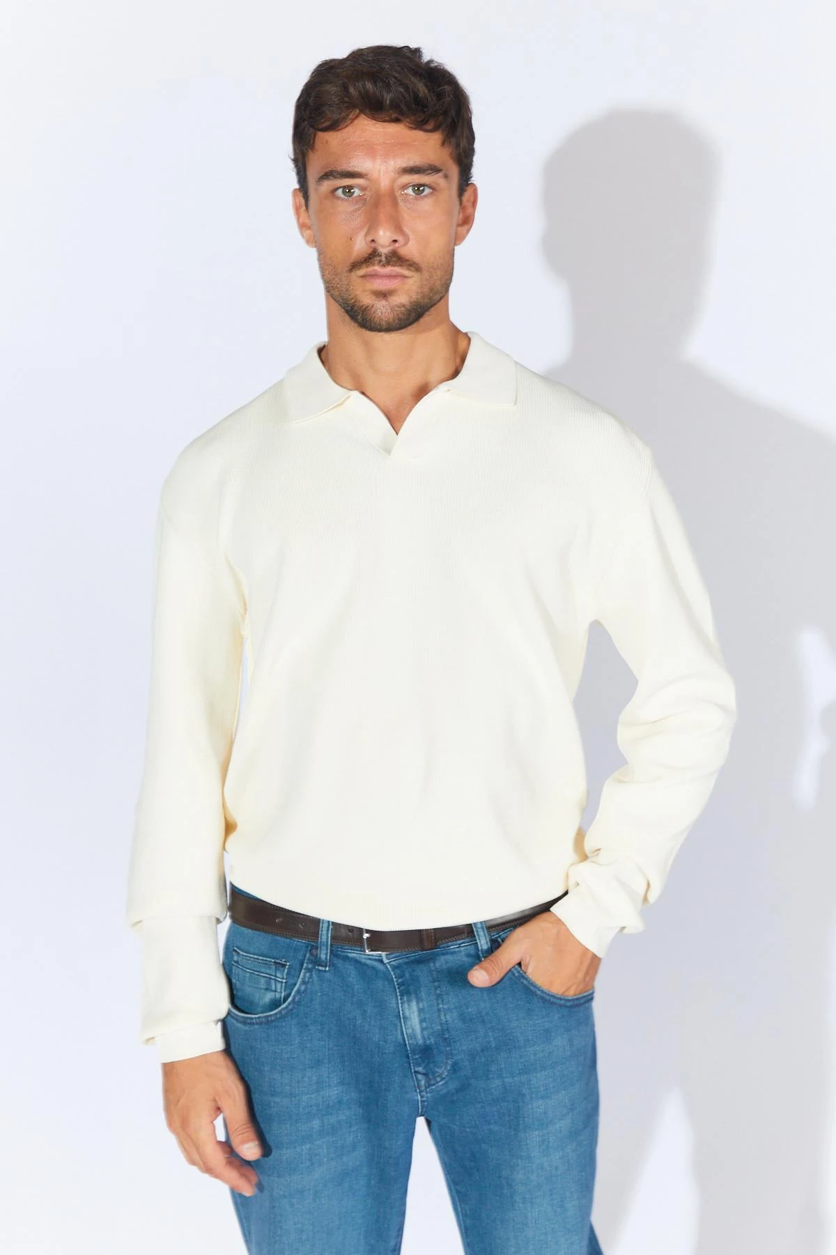 Erkek Ayaklı V Yaka Fitilli Basic Triko