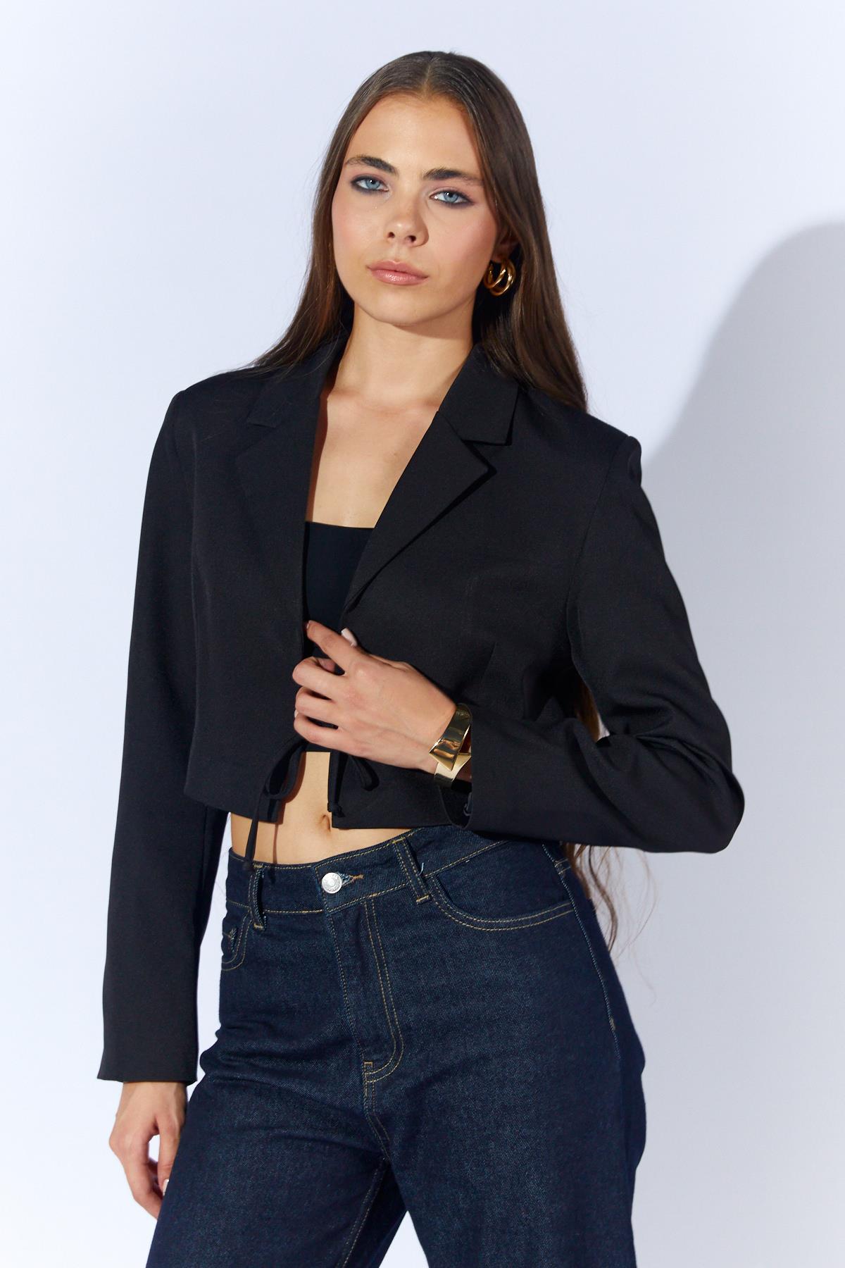 Kadın 4795 Önü Bağlamalı Crop Blazer Ceket